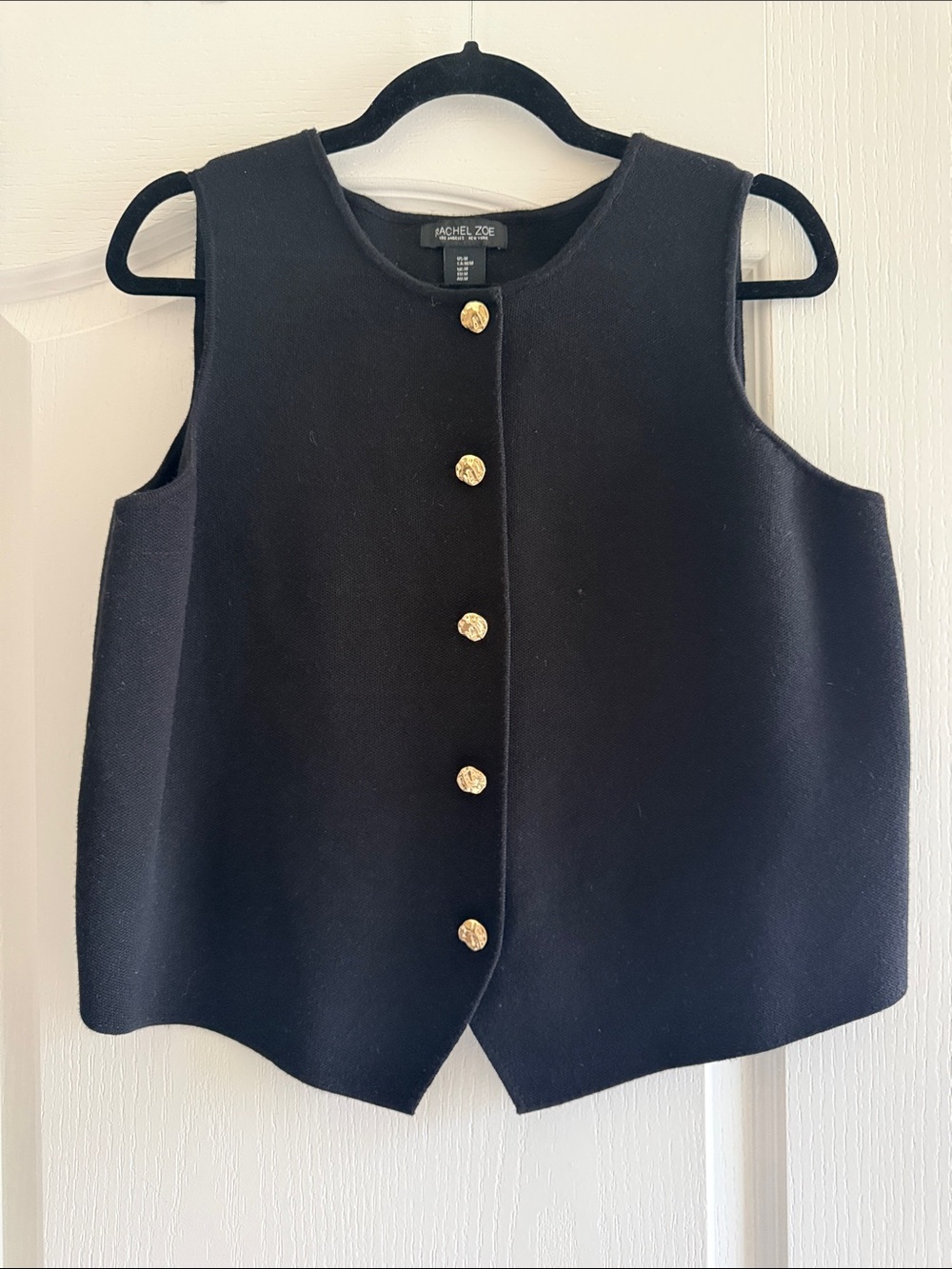 Rachel Zoe Black Sleeveless Knit Vest with Gold Accent Buttons